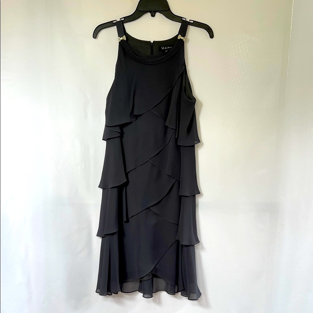 SL Fashions Dark Gray Layered Midi Dress